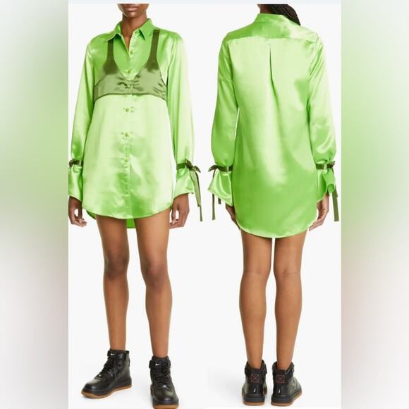 Sammy B Michelle Long Sleeve Satin Mini Shirtdress - Picture 1 of 15